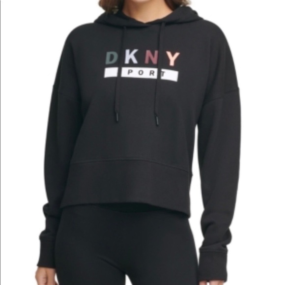 Dkny Tops - NWT DKNY Sport Cotton Logo Cropped Hoodie Size L